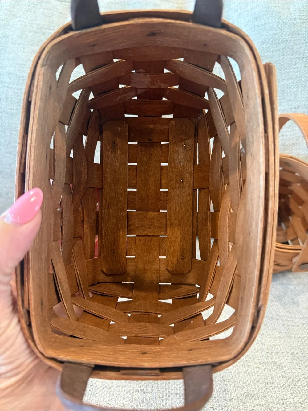 Longaberger Natural Brown Handwoven Wood Basket Pair